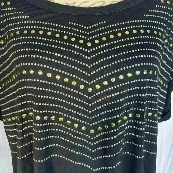 VOCAL PLUS SIZE Womens BLACK SHIRT BLOUSE TOP 3X Gold Silver BEADS Tunic - Picture 2 of 9